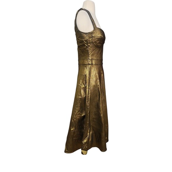 Bettie Page Queen Of Pinups Fit & Flare Midi Dress Womens 8 Burnished Gold Retro - Picture 5 of 9